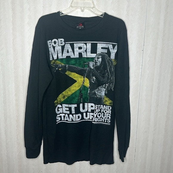 ZION ROOTSWEAR Bob Marley Thermal Long Sleeve Shirt, Black 1X - Picture 3 of 6